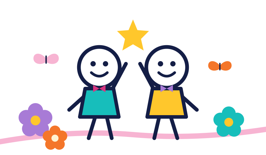 Two figures waving hello