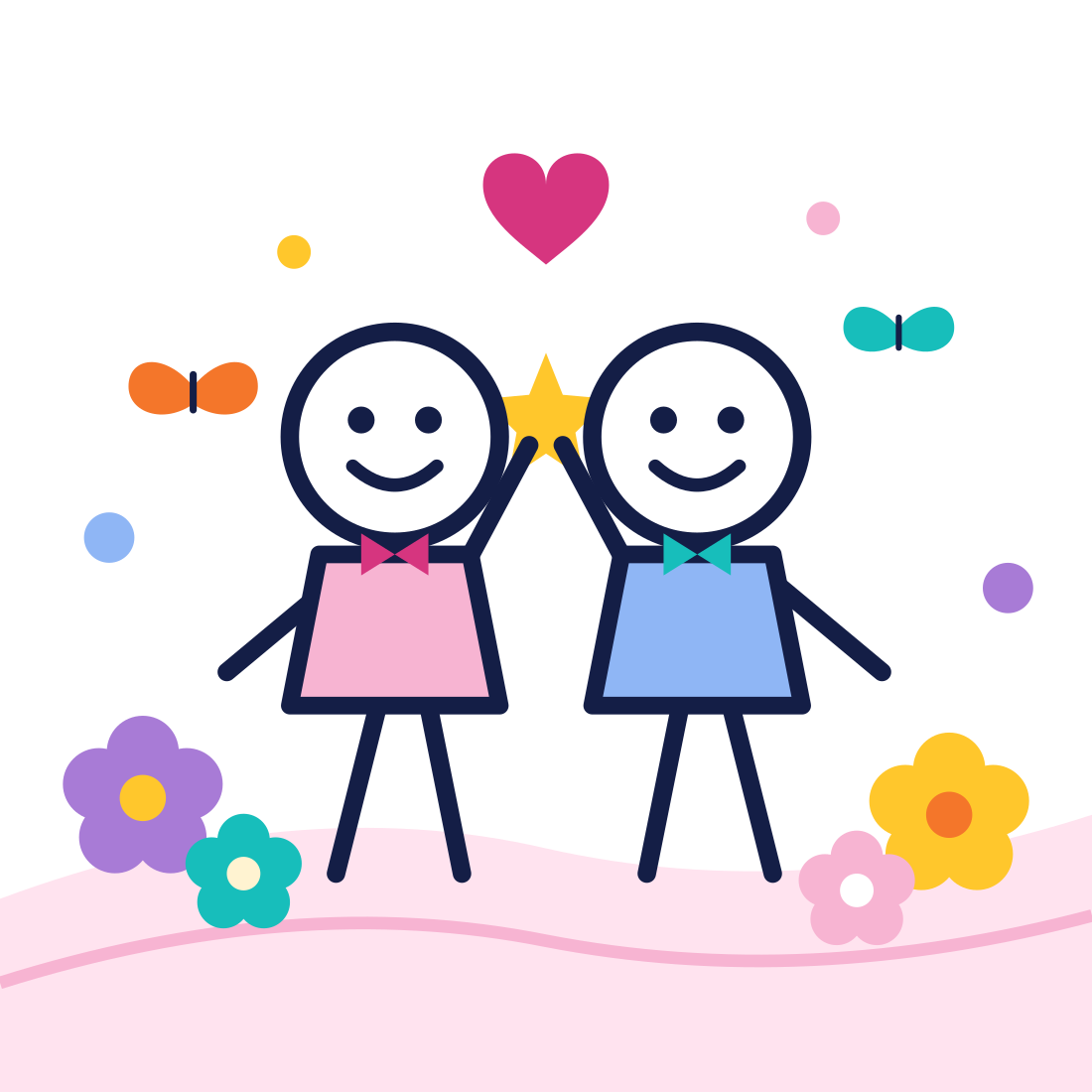 Two friends high-fiving on a path